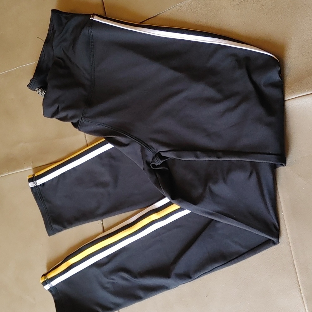 3/$40 Infinite Black With Yellow & White Stripes Leggings
